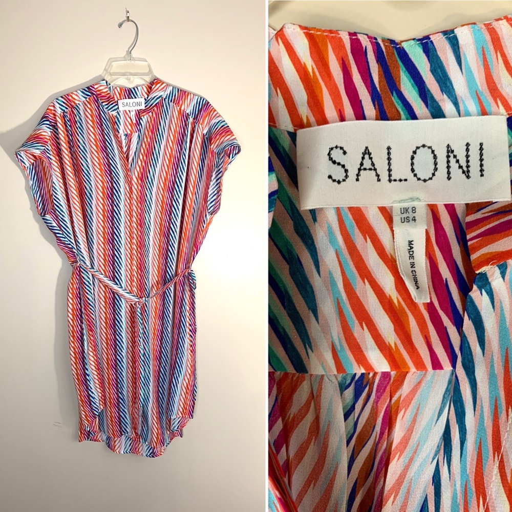 Saloni silk midi belted shirtdress short sleeves Size 4 US